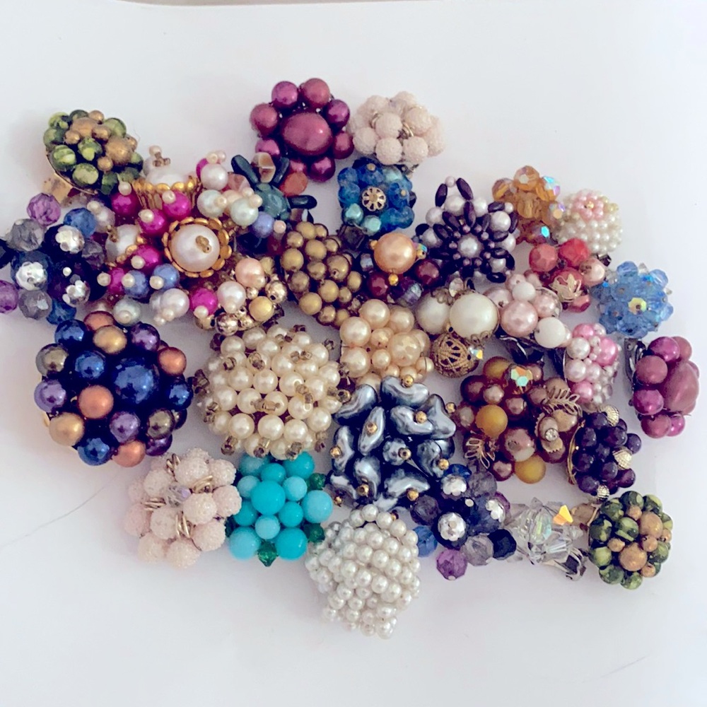 Vintage cluster clip on earrings